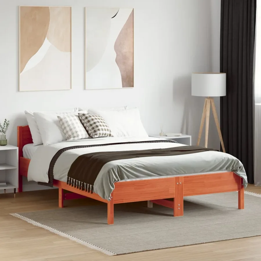Cadre de lit sans matelas cire marron 120x190cm bois pin massif - 3