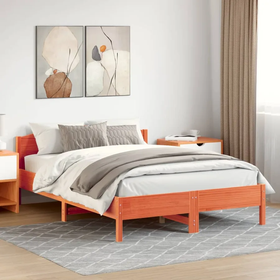 Cadre de lit sans matelas cire marron 140x200cm bois pin massif - 3