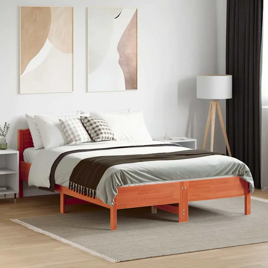 Cadre de lit sans matelas cire marron 140x190cm bois pin massif - 3
