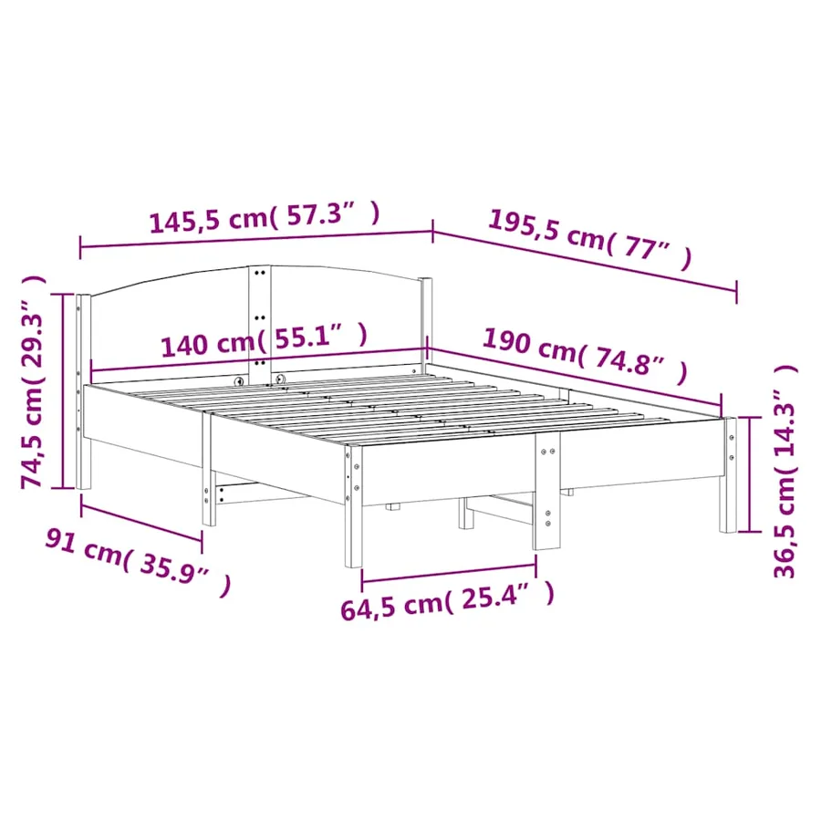 Cadre de lit sans matelas cire marron 140x190cm bois pin massif - 9