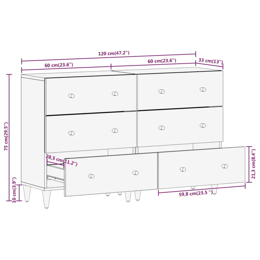 Armoires latérales 2 pcs 60x33x75 cm bois massif de manguier - 11