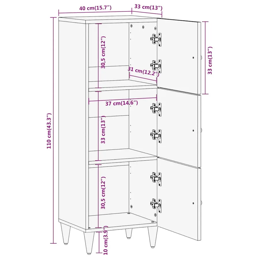 Buffet 40x33x110 cm bois de manguier massif - 11