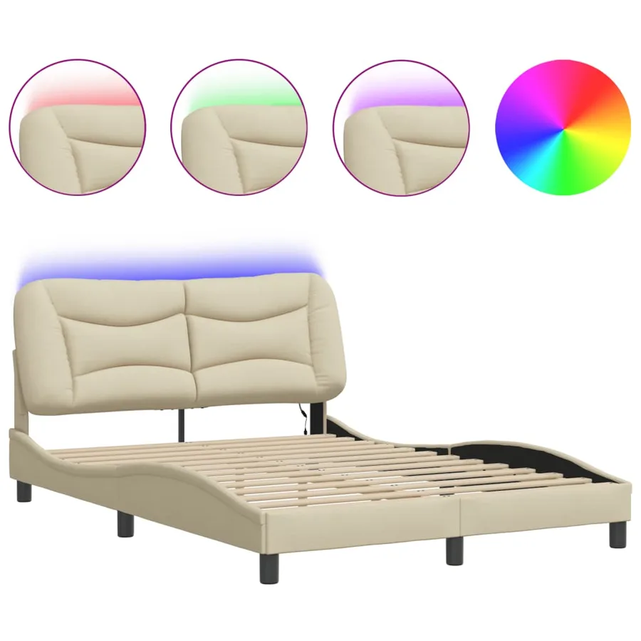 Cadre de lit avec LED sans matelas Hvar crème 120x200 cm tissu - 2
