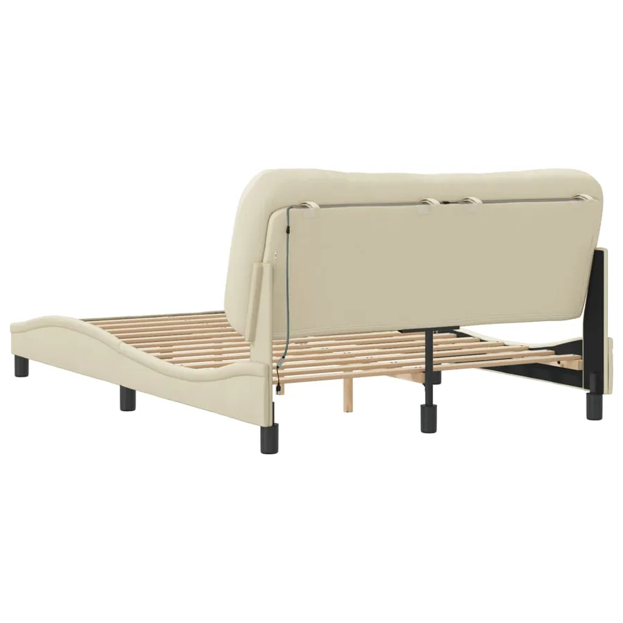 Cadre de lit avec LED sans matelas Hvar crème 120x200 cm tissu - 9