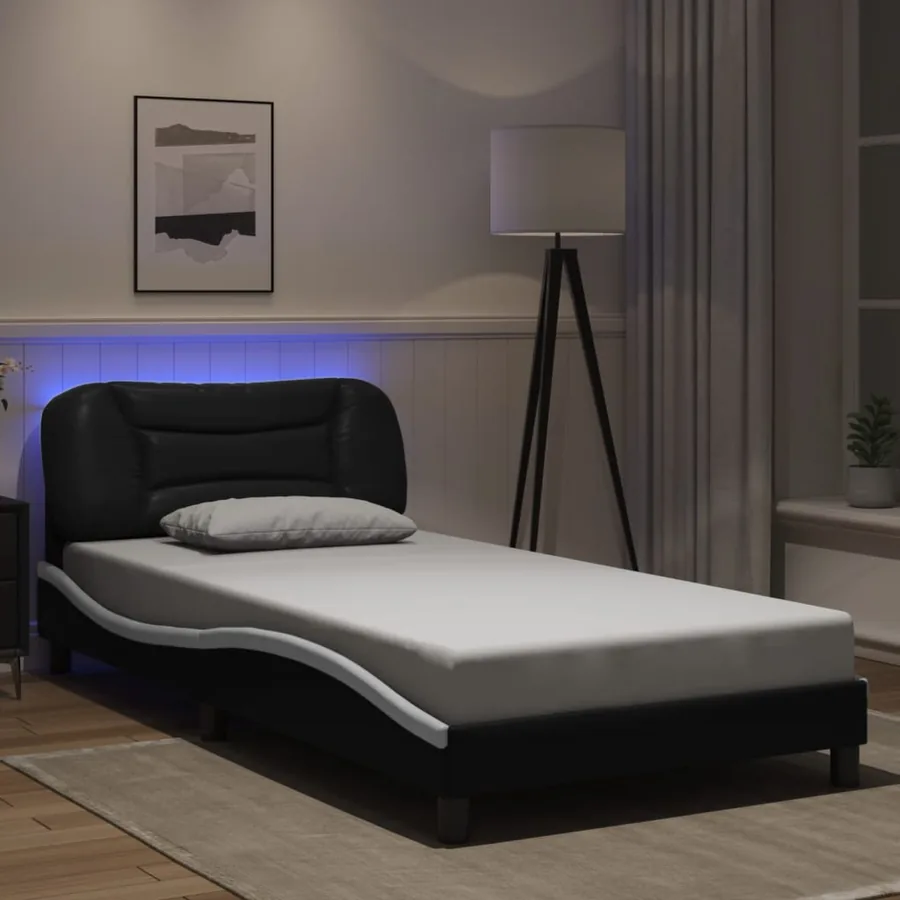Cadre de lit avec LED sans matelas Hvar noir et blanc 100x200 cm