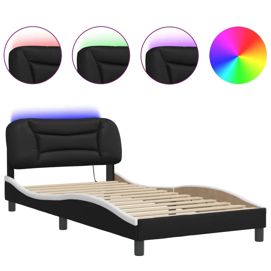 Cadre de lit avec LED sans matelas Hvar noir et blanc 100x200 cm - 2