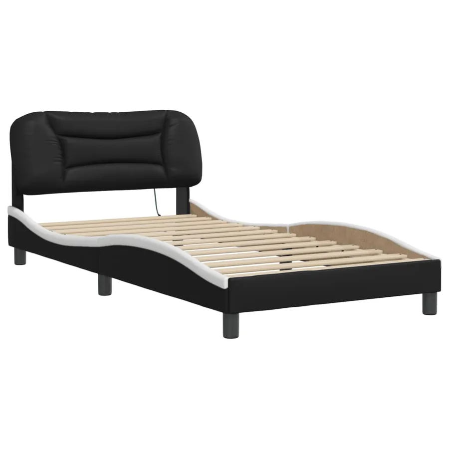 Cadre de lit avec LED sans matelas Hvar noir et blanc 100x200 cm - 3