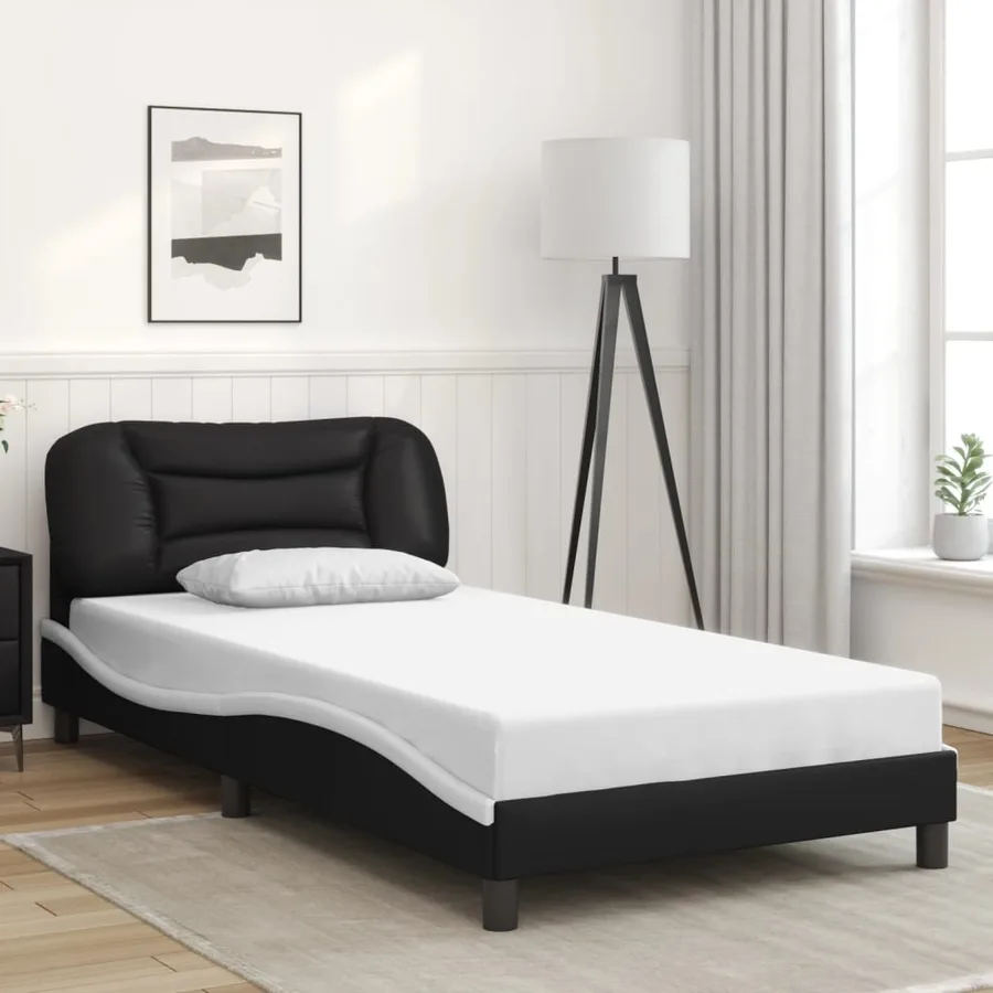 Cadre de lit avec LED sans matelas Hvar noir et blanc 100x200 cm - 4