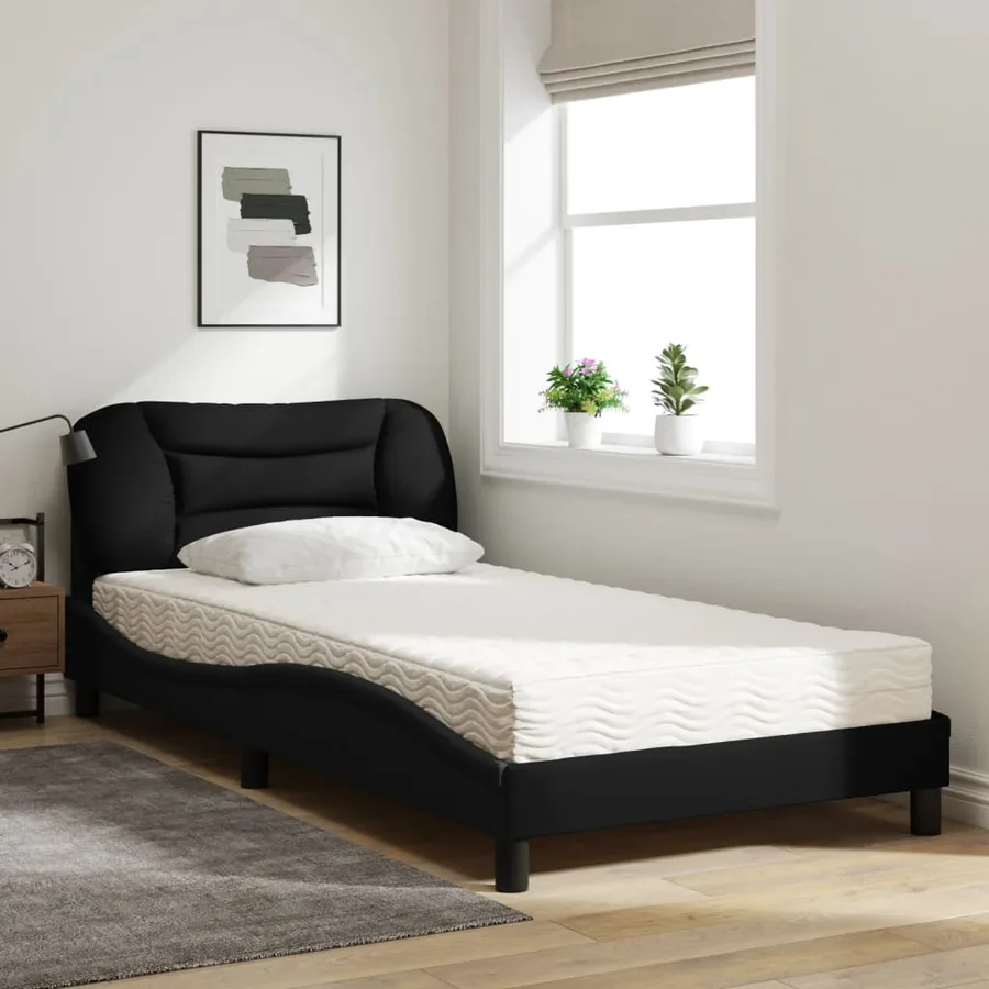 Lit avec matelas Hvar noir 100x200 cm tissu - 3