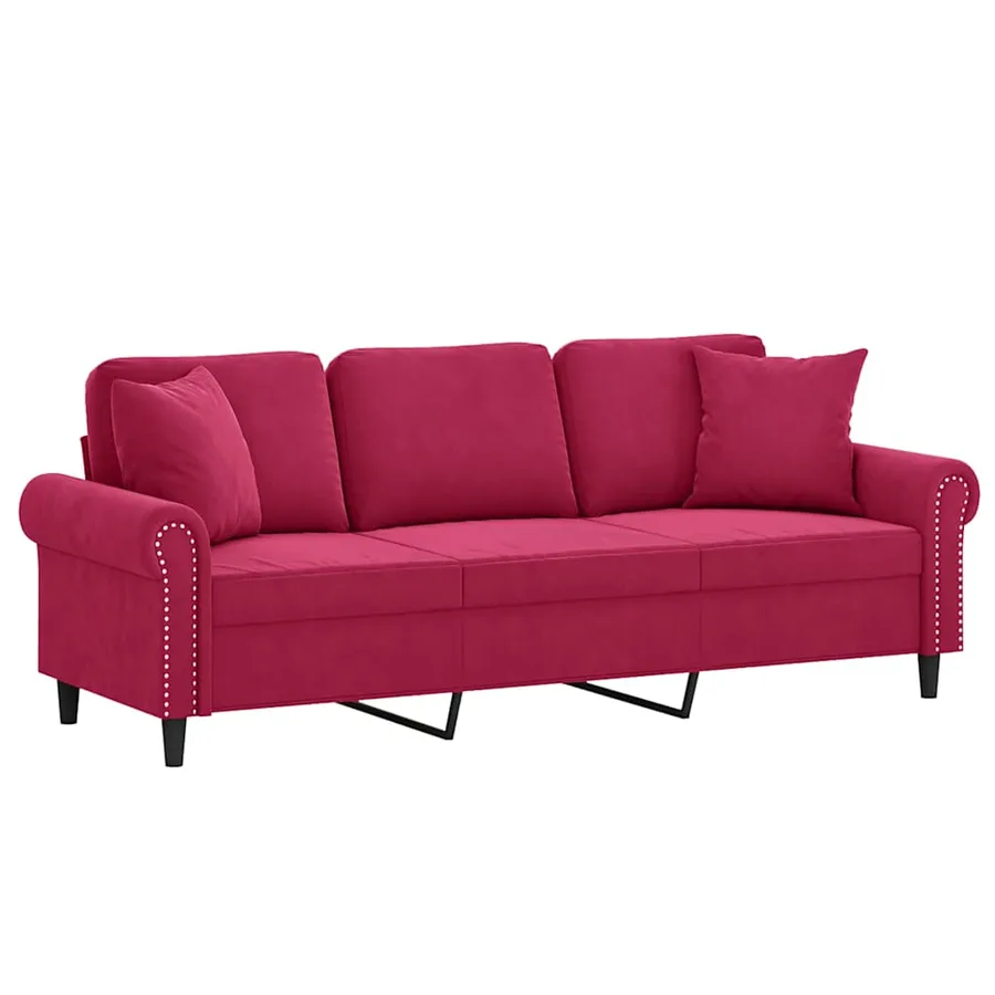 Canapé 3 places avec oreillers bordeaux 180 cm velours - 3