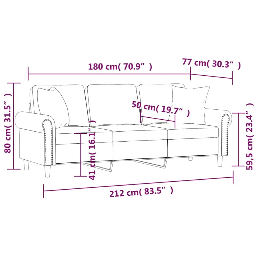 Canapé 3 places avec oreillers bordeaux 180 cm velours - 8