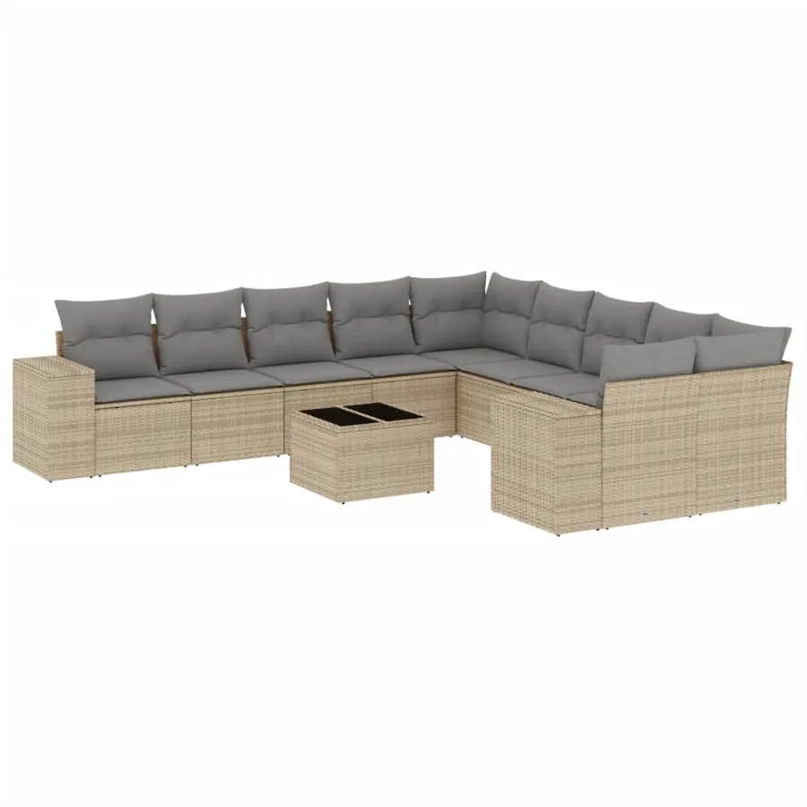 Salon de jardin 11 pcs avec coussins beige résine tressée - 2