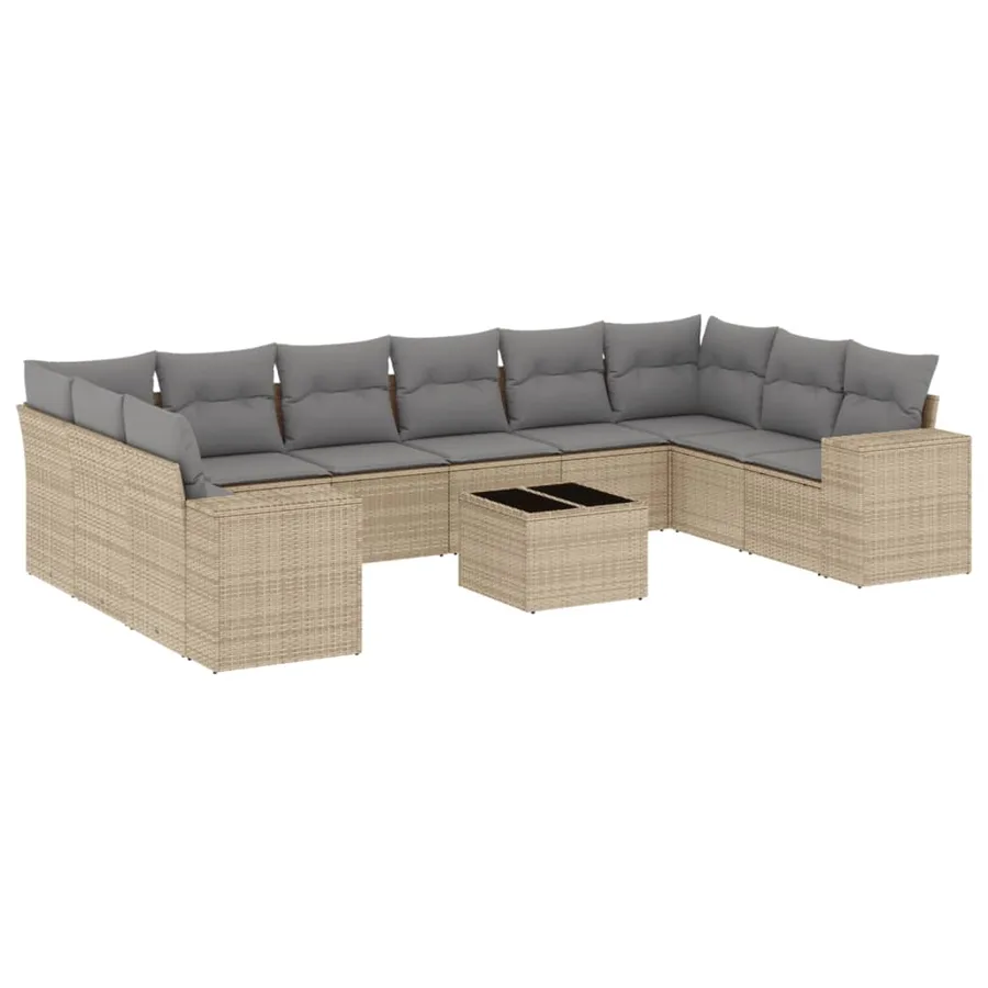 Salon de jardin 11 pcs avec coussins beige résine tressée - 2