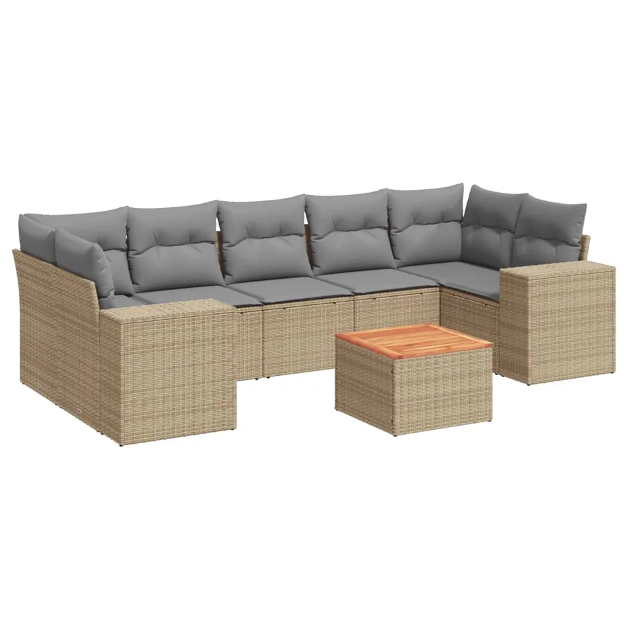 Salon de jardin avec coussins 8 pcs beige résine tressée - 2