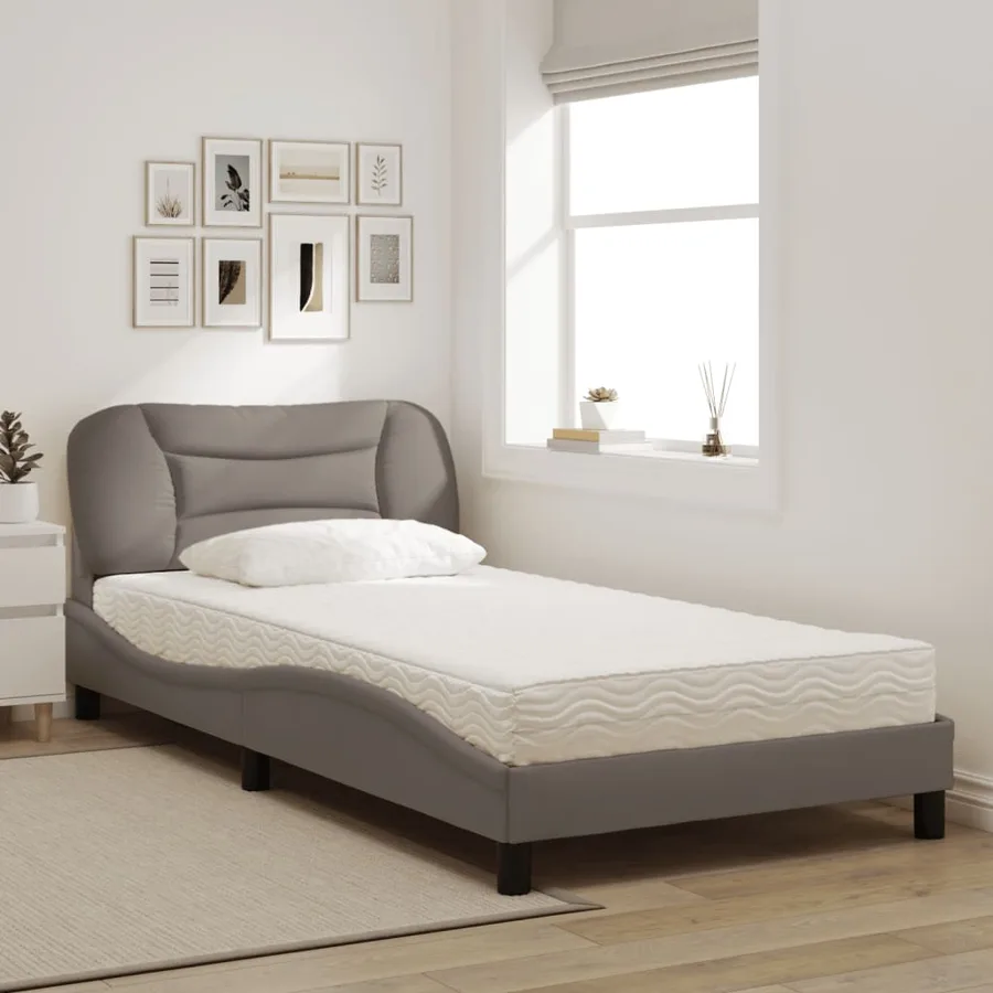 Lit avec matelas Hvar taupe 100x200 cm tissu - 3