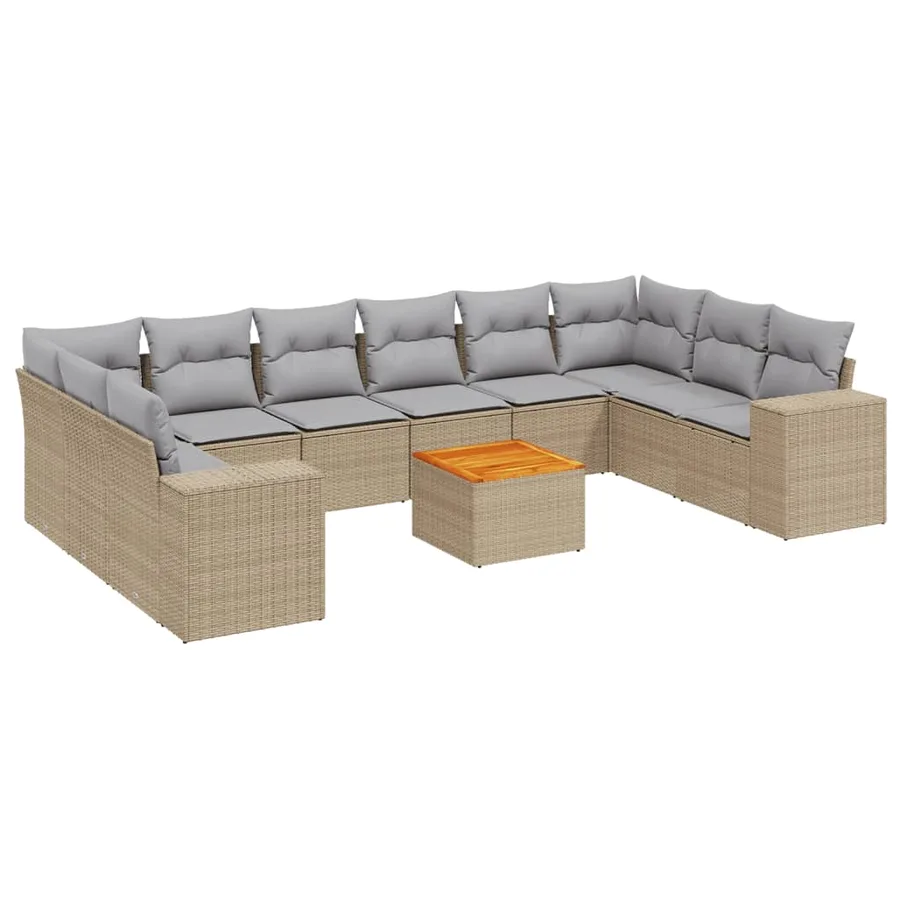 Salon de jardin 11 pcs avec coussins beige résine tressée - 2