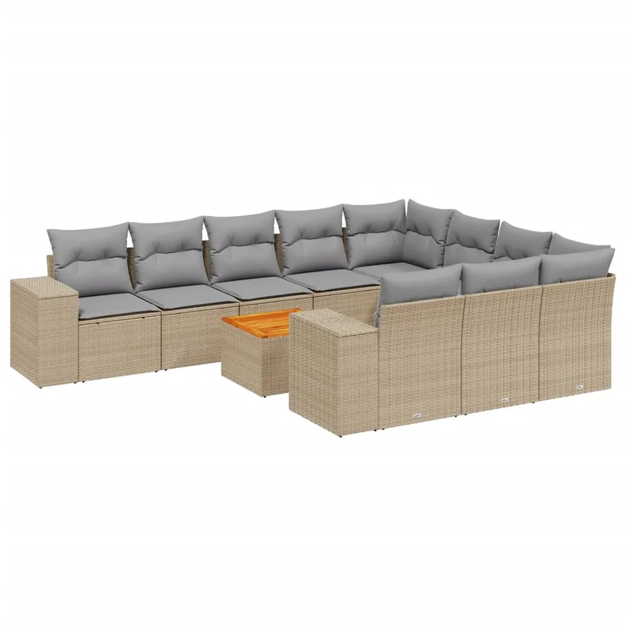 Salon de jardin 11 pcs avec coussins beige résine tressée - 2