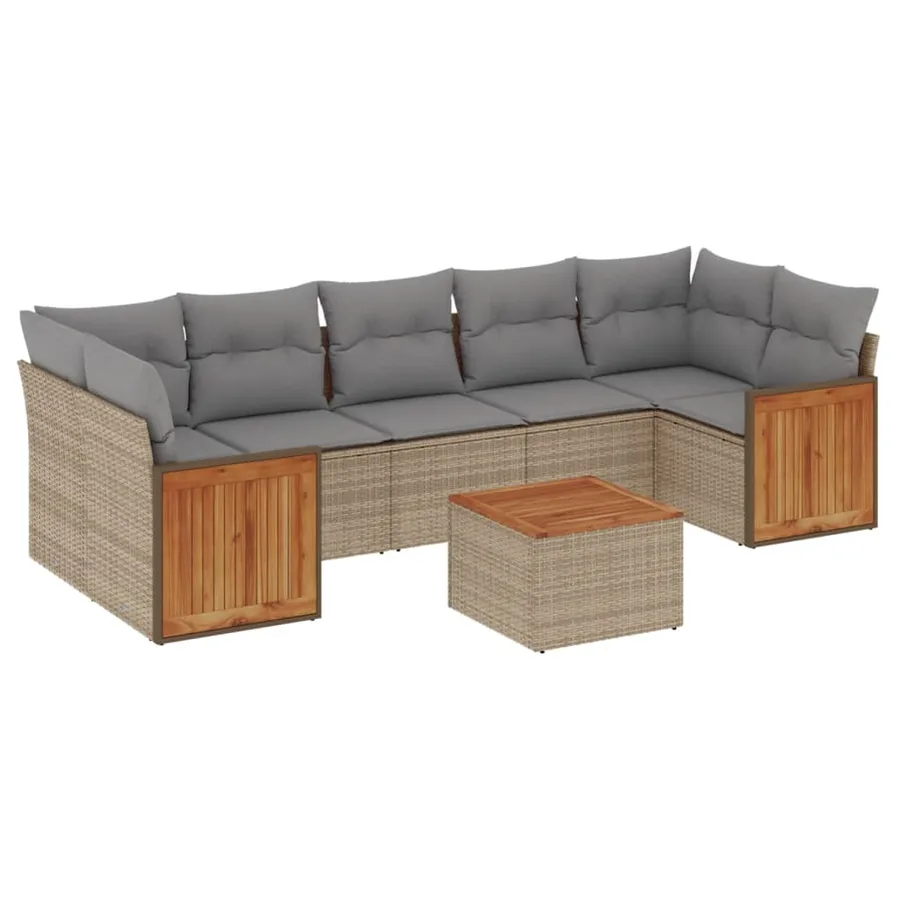Salon de jardin avec coussins 8 pcs beige résine tressée - 2