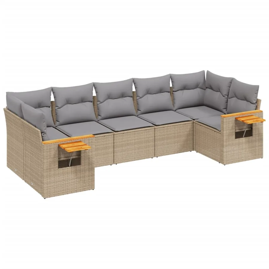 Salon de jardin avec coussins 7 pcs beige résine tressée - 2