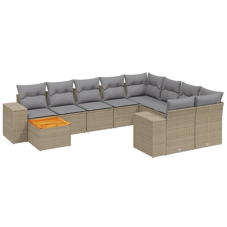 Salon de jardin 11 pcs avec coussins beige résine tressée - 2