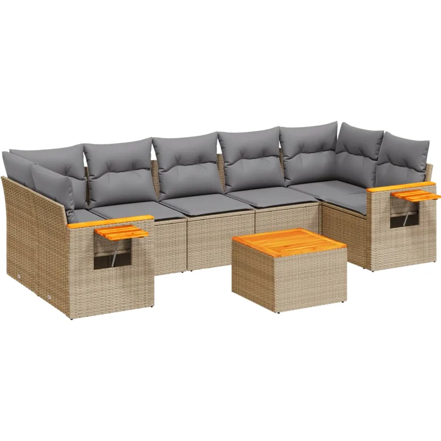 Salon de jardin avec coussins 8 pcs beige résine tressée - 2