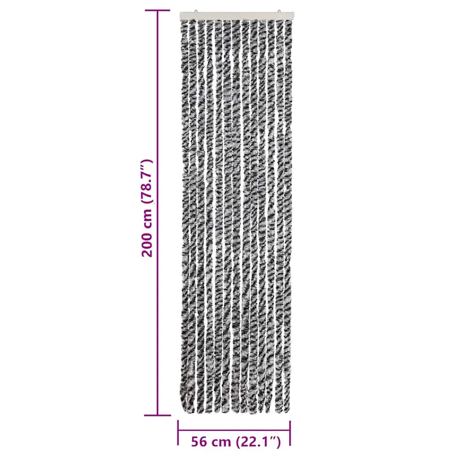 Rideau anti-mouches gris et noir et blanc 56x200 cm chenille - 7