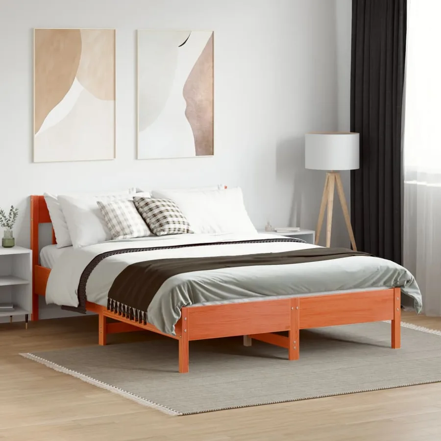 Cadre de lit sans matelas cire marron 120x200cm bois pin massif - 3