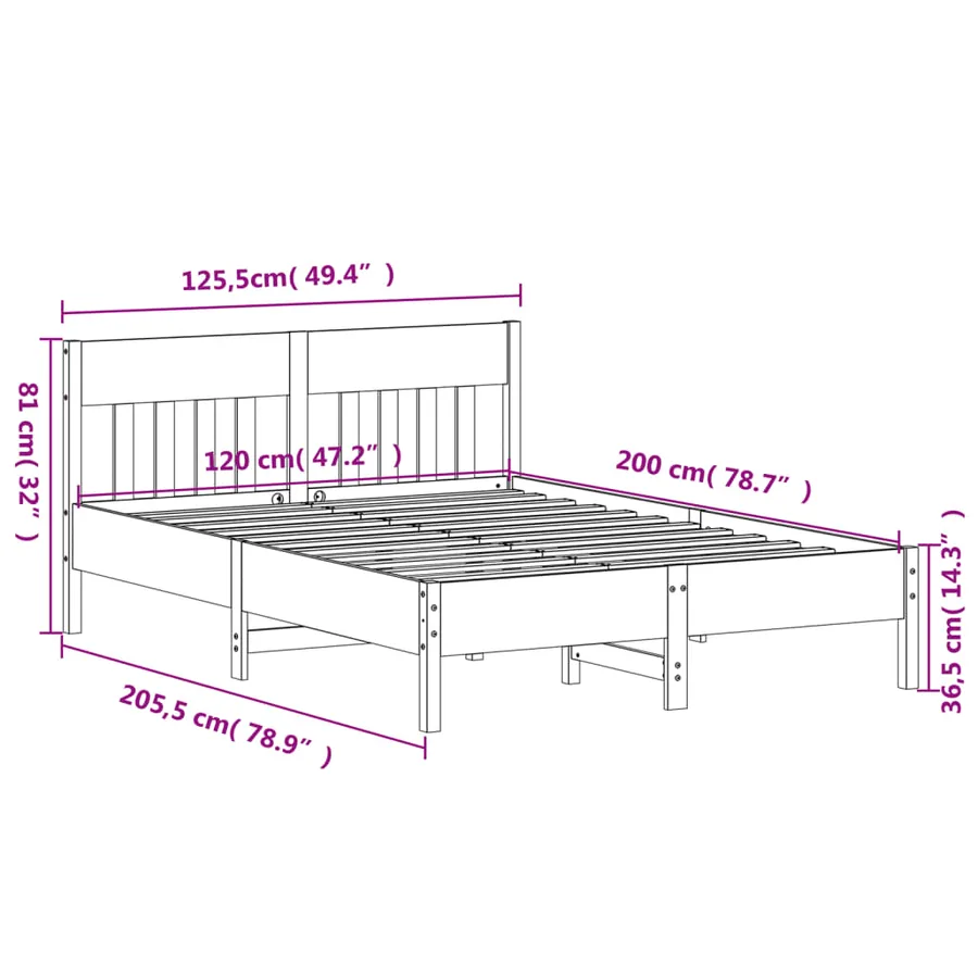 Cadre de lit sans matelas cire marron 120x200cm bois pin massif - 9