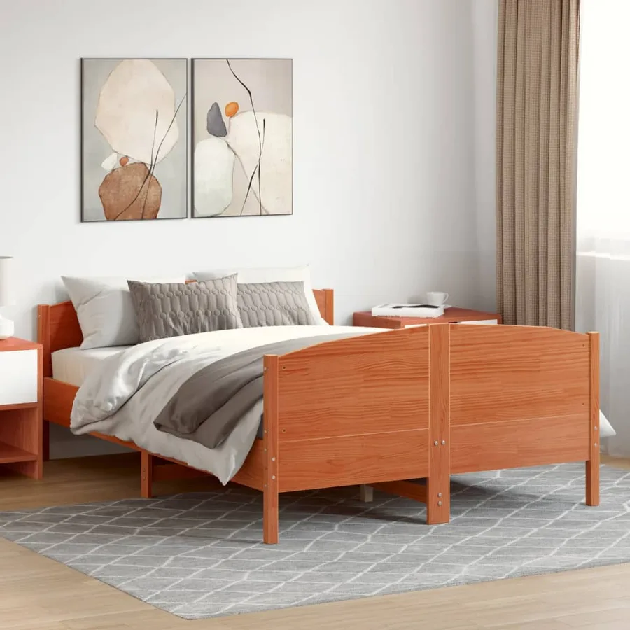 Cadre de lit et tête de lit cire marron 150x200 cm bois de pin - 3