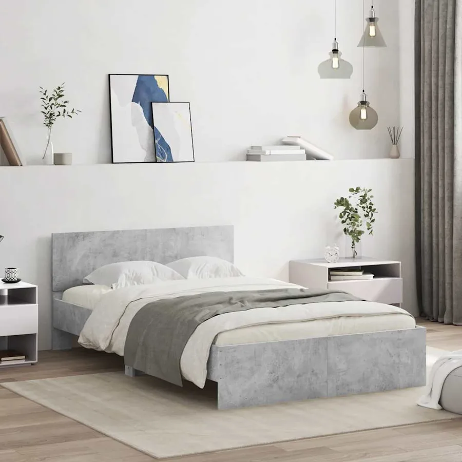 Cadre de lit avec tête de lit et LED gris béton 120x200 cm - 4