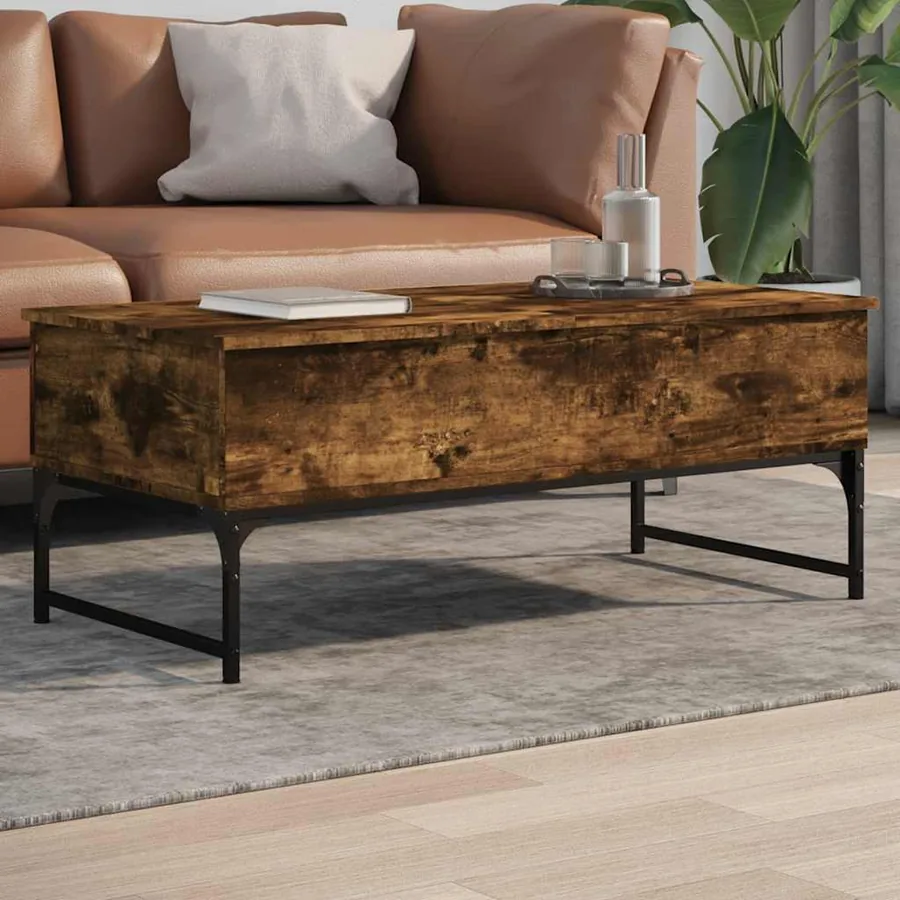 Table basse chêne fumé 100x50x40 cm bois d'ingénierie et métal