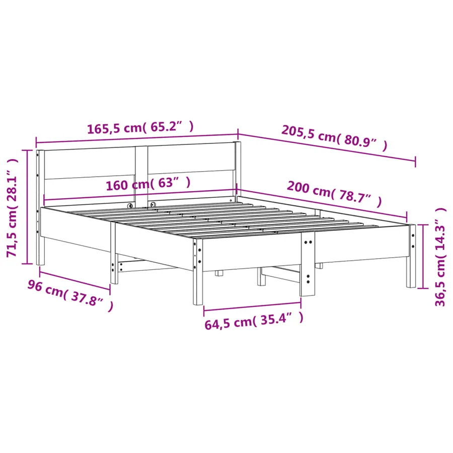 Cadre de lit sans matelas 160x200 cm bois massif de pin - 9