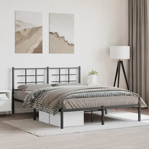 Cadre de lit métal sans matelas avec tête de lit noir 150x200cm