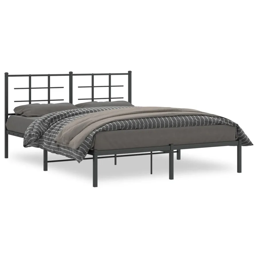 Cadre de lit métal sans matelas avec tête de lit noir 150x200cm - 2