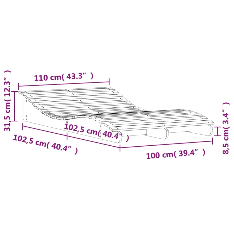 Chaise longue 205x110x31,5 cm bois massif de pin - 9