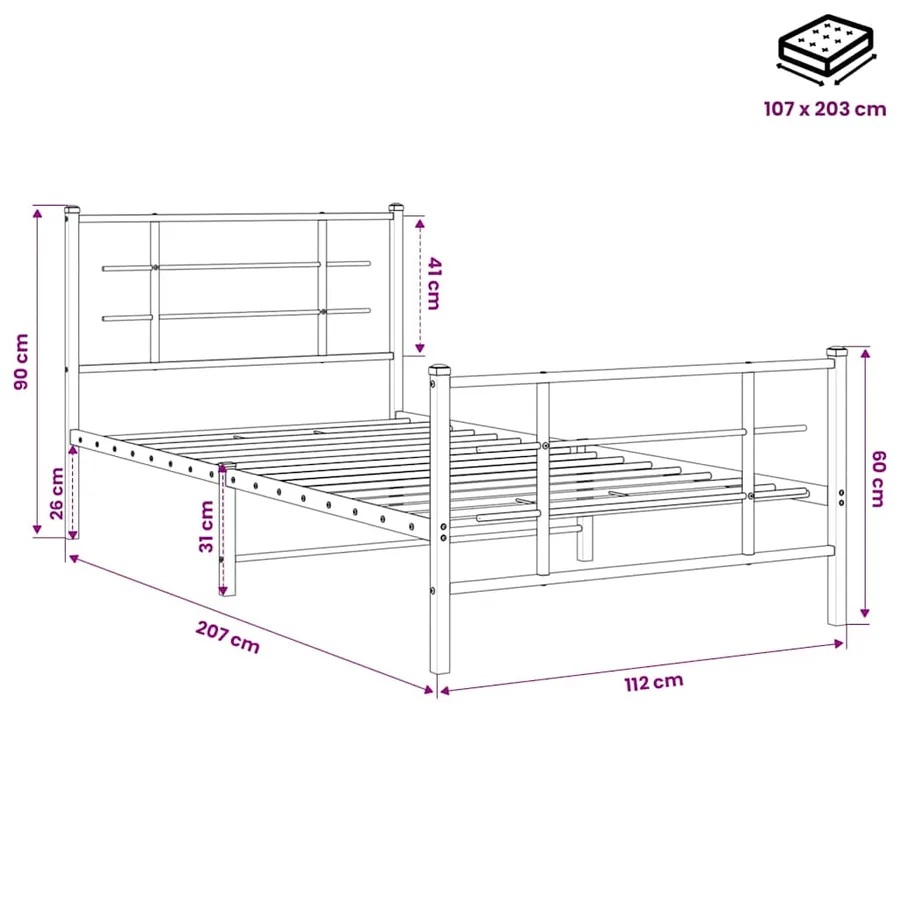 Cadre de lit métal sans matelas avec pied de lit noir 107x203cm - 10