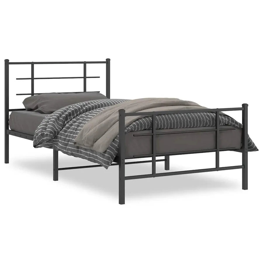 Cadre de lit métal sans matelas avec pied de lit noir 107x203cm - 2