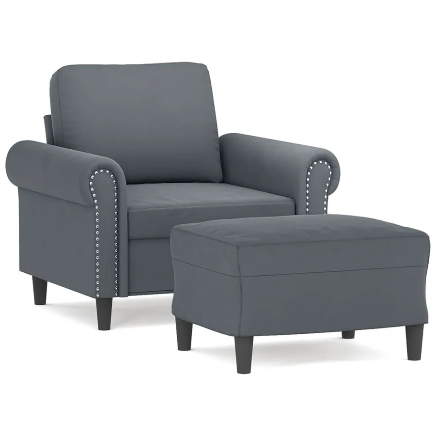 Fauteuil avec repose-pied Gris foncé 60 cm Velours - 2