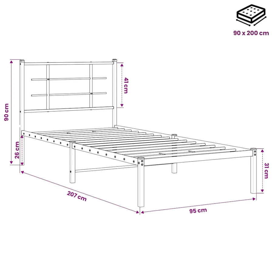 Cadre de lit métal sans matelas avec tête de lit noir 90x200 cm - 10