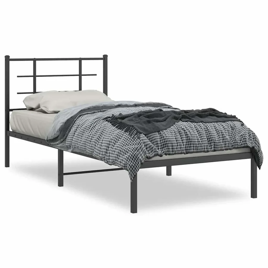 Cadre de lit métal sans matelas avec tête de lit noir 90x200 cm - 2