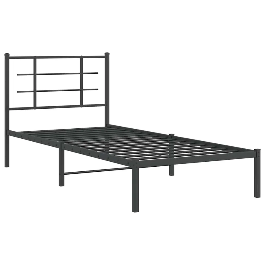 Cadre de lit métal sans matelas avec tête de lit noir 90x200 cm - 3
