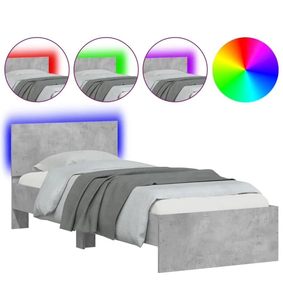 Cadre de lit sans matelas avec lumières LED gris béton 75x190cm - 2
