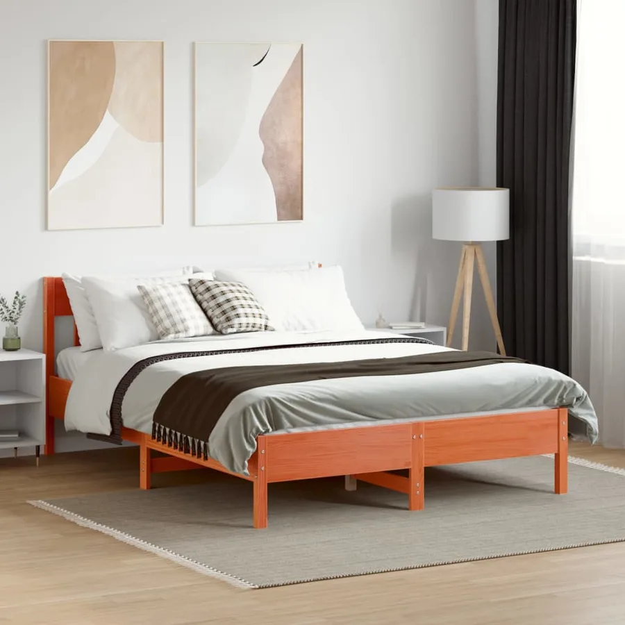 Cadre de lit sans matelas cire marron 150x200cm bois pin massif - 3