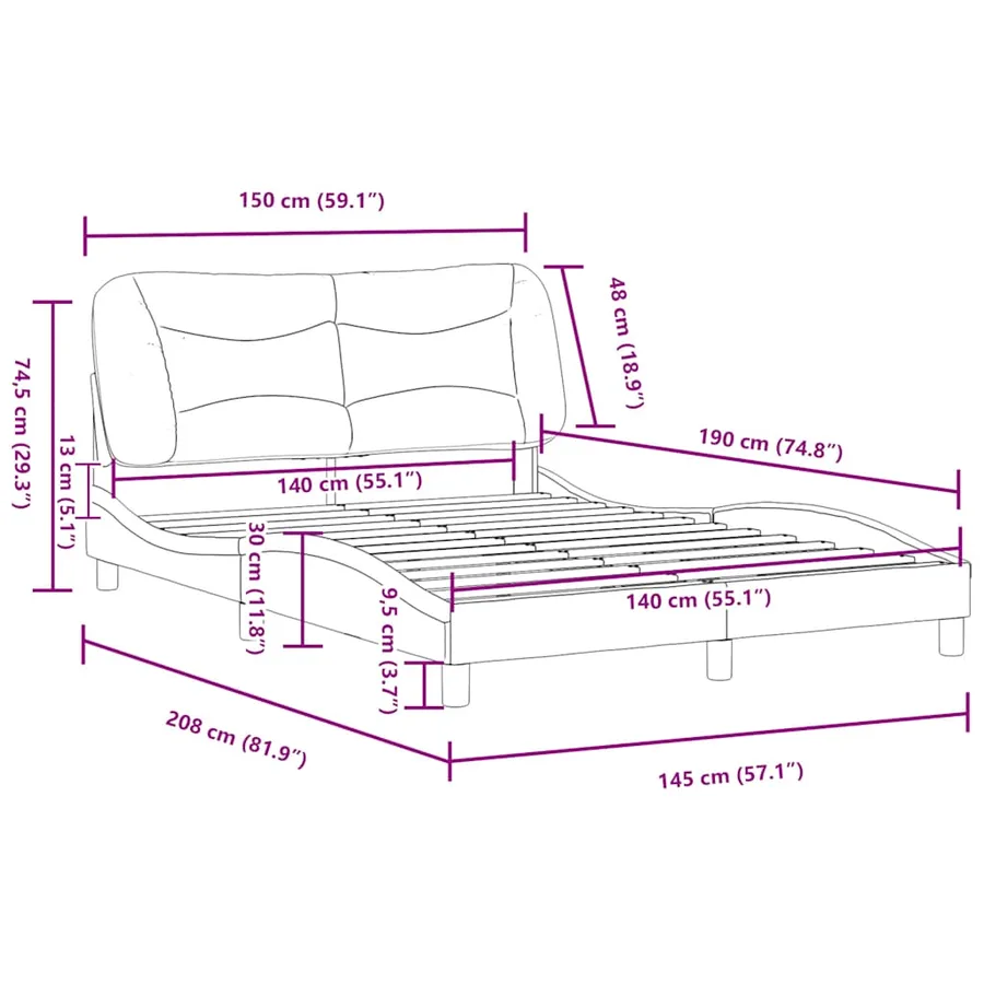 Cadre de lit sans matelas Hvar blanc 140x190 cm similicuir - 12