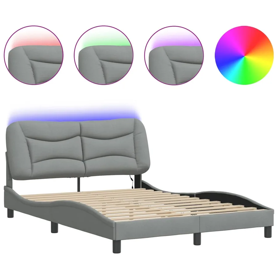 Cadre de lit avec LED sans matelas Hvar gris clair 140x190 cm tissu - 2