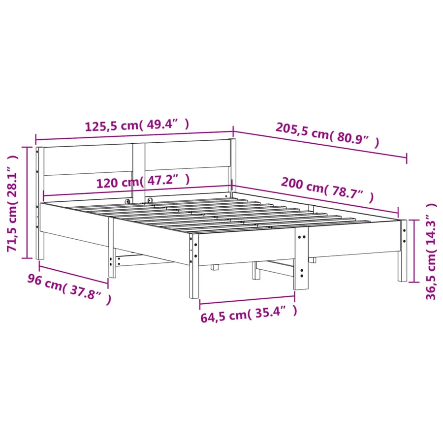 Cadre de lit sans matelas 120x200 cm bois de pin massif - 9
