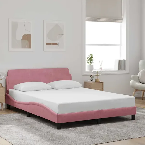 Cadre de lit avec tête de lit Dover rose 140x190cm velours