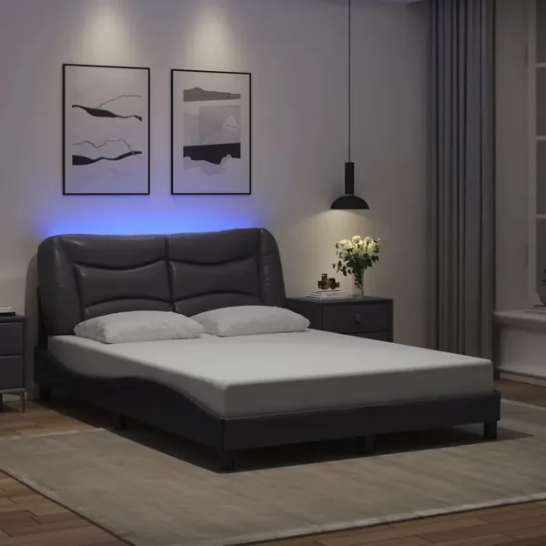 Cadre de lit avec LED sans matelas Hvar gris 140x190 cm