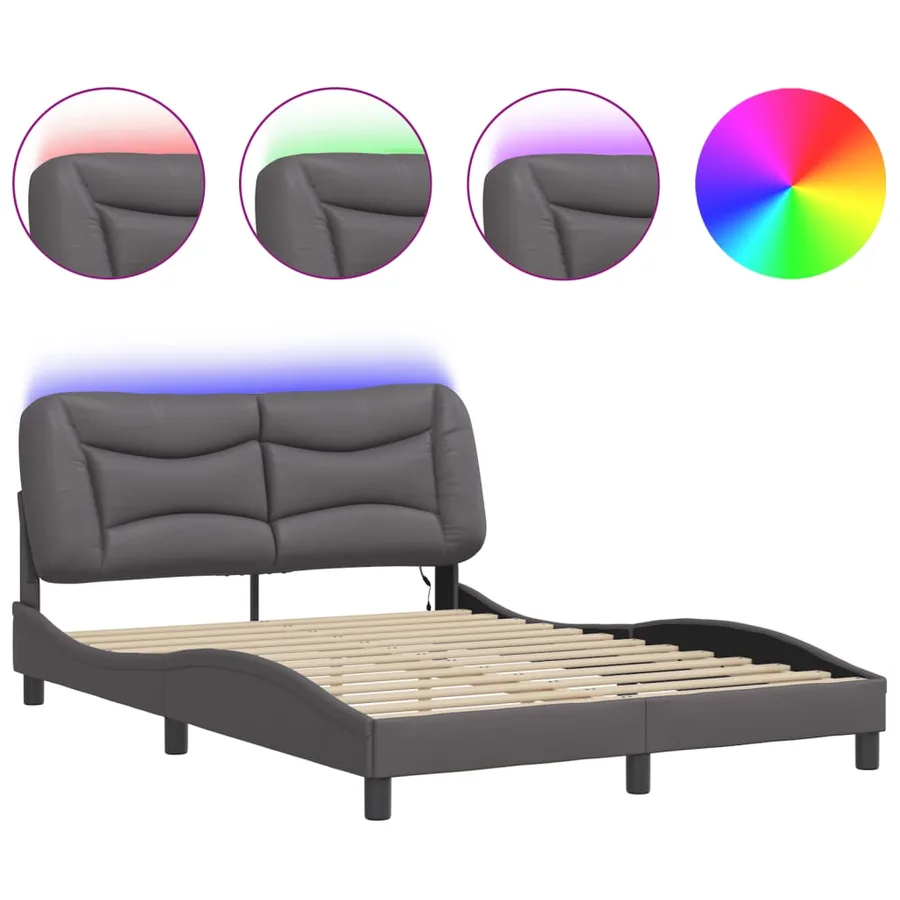 Cadre de lit avec LED sans matelas Hvar gris 140x190 cm - 2