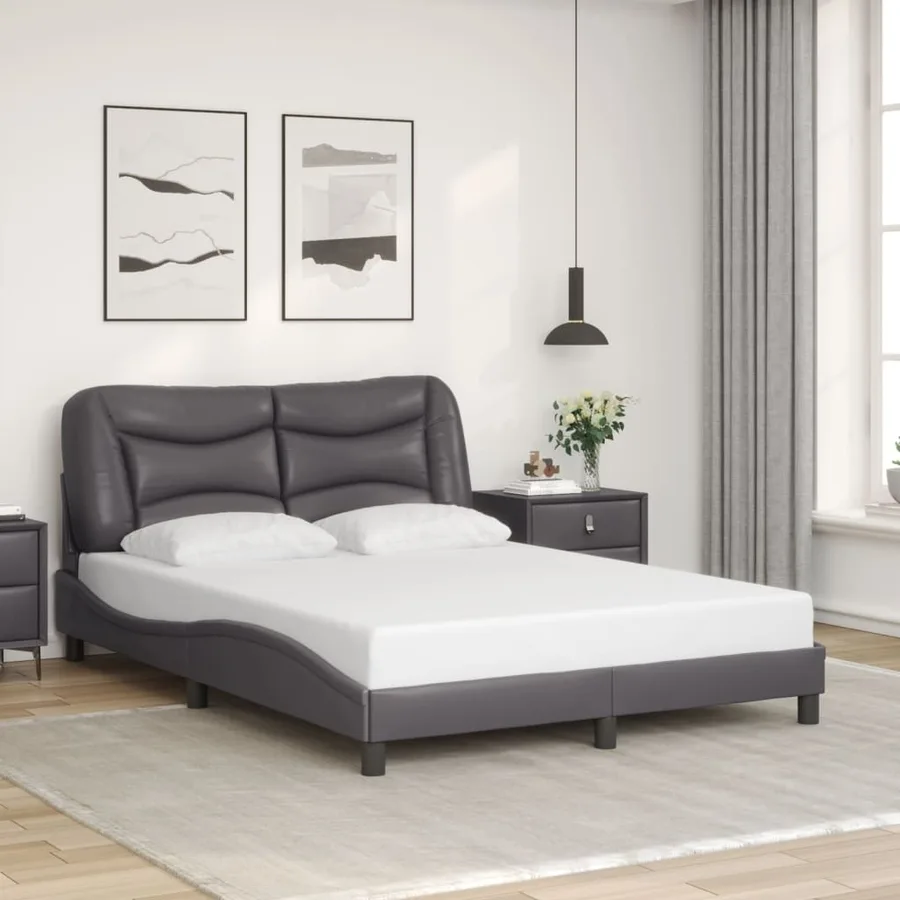 Cadre de lit avec LED sans matelas Hvar gris 140x190 cm - 4